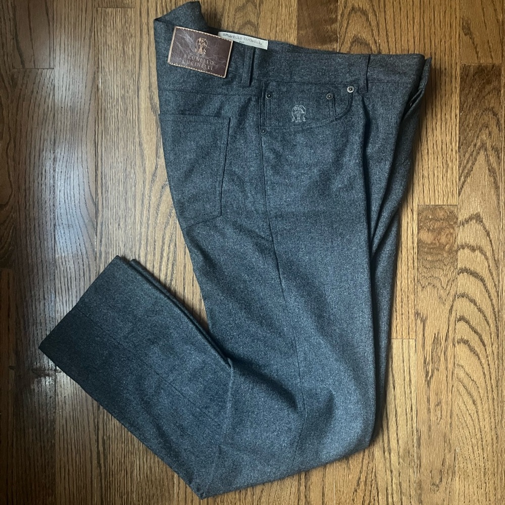 Brunello Cucinelli Charcoal Flannel Trousers